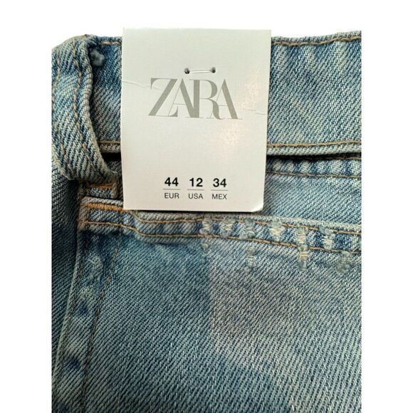 Zara Womens Cut Off Jean Shorts US 12 EU 44 Blue Denim Frayed 9794/004 NWOT - Picture 3 of 8